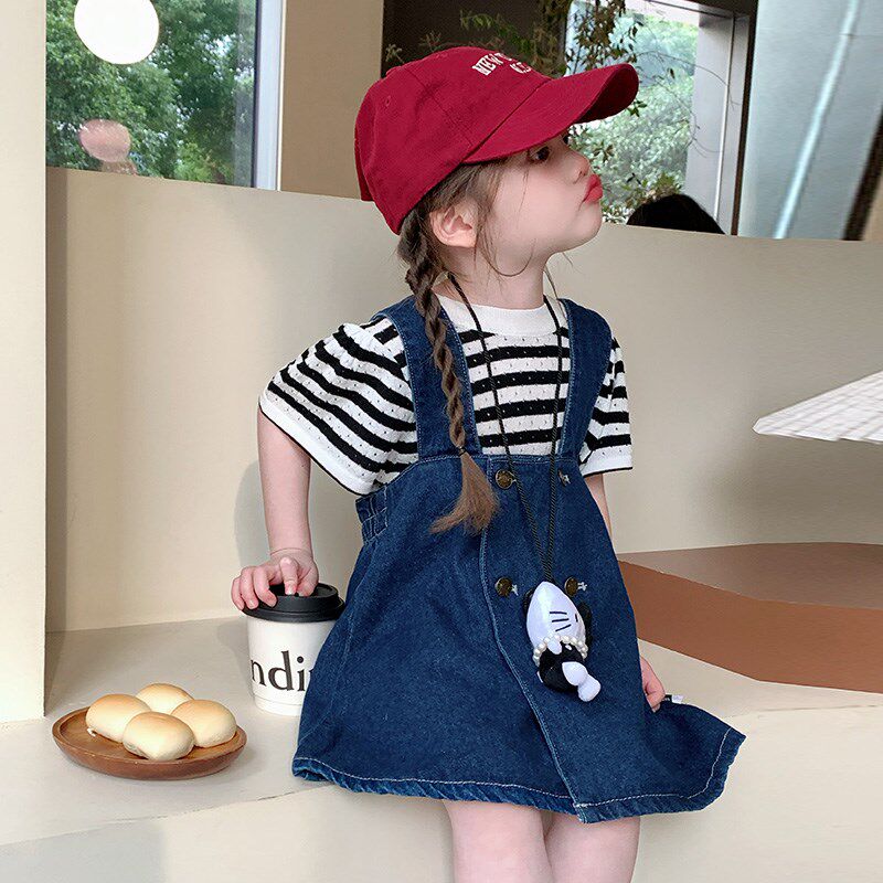 女童夏季套装2025新款超好看儿童裙子夏装女宝宝牛仔背心裙两件套