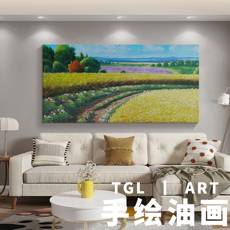 田园丰收客厅装饰画稻田风景肌理纯手绘油画大芬村餐厅主卧室挂画图片