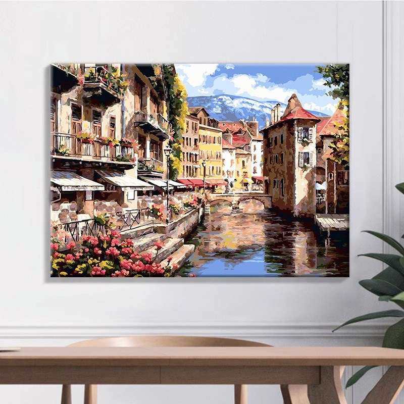diy数字油画手绘客厅风景手工填充油彩填色画画丙烯装饰水城印象图片