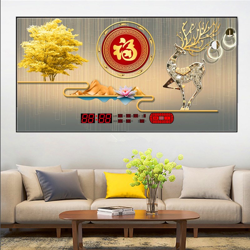 现代简约装饰画北极星万年历电子钟客餐厅家用创意轻奢壁挂带时钟图片