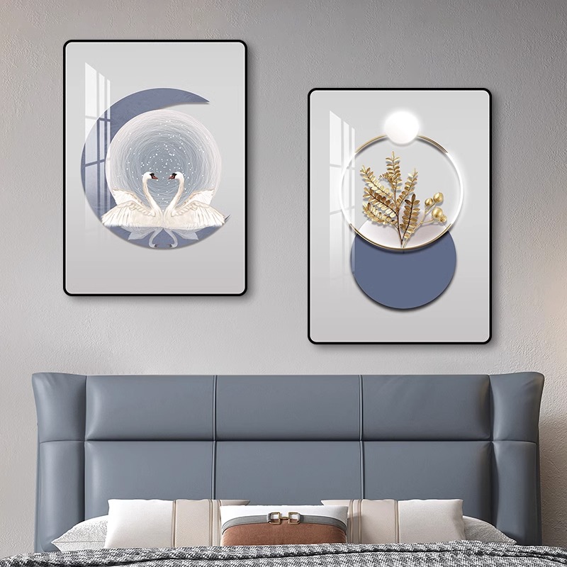 现代轻奢卧室装饰画简约天鹅主卧床头挂画高级感房间背景墙面壁画图片