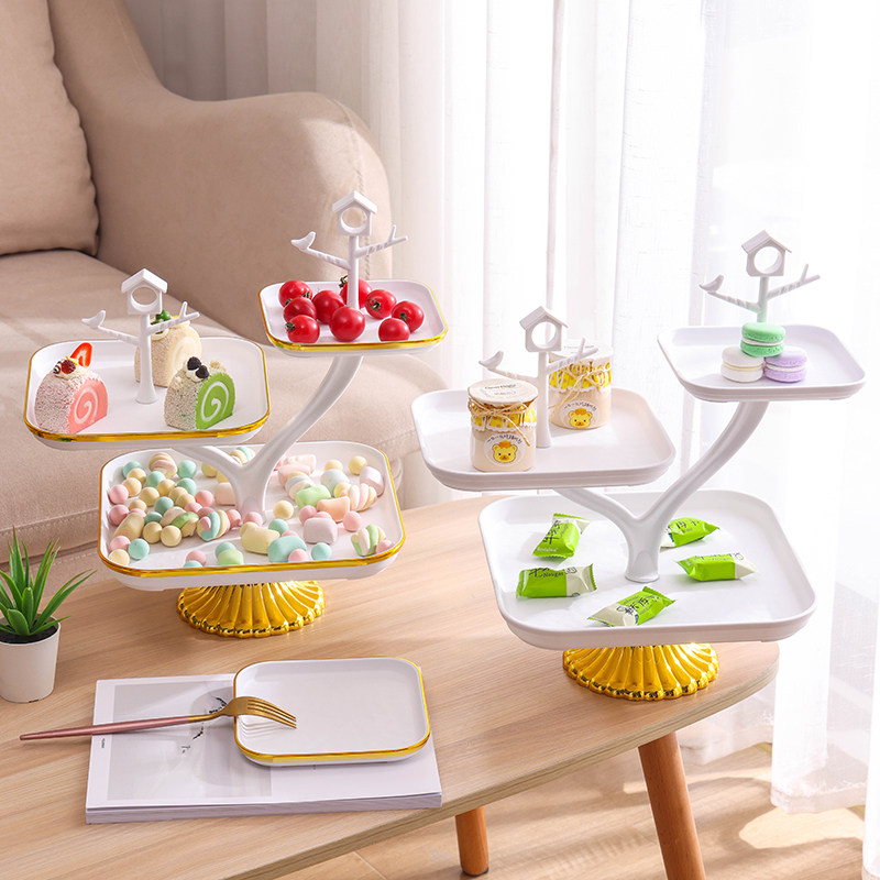 欧式果盘客厅家用多层水果盘零食点心托盘摆盘蛋糕甜品台现代茶几