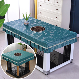 开圆洞加厚长方形桌面皮罩火锅孔防水防油烫蕾丝电T暖炉罩套皮桌