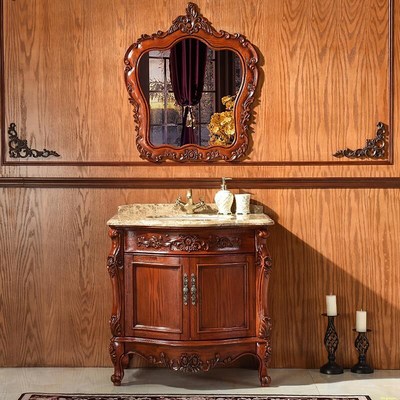 欧式浴室q柜红橡木卫生间落地柜组合大理石洗手洗脸盆柜雕花卫浴