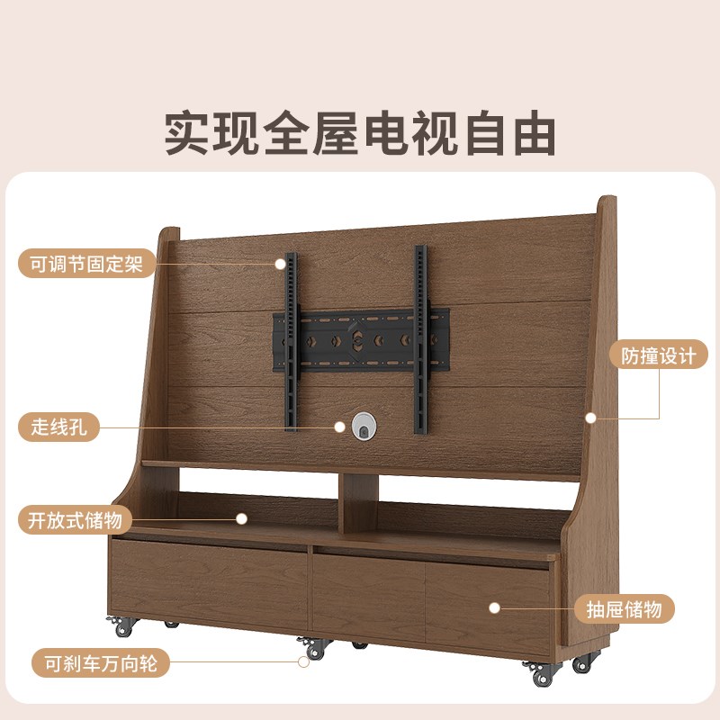 实木可移动电视机柜客厅家用小户型现代简约落地收纳储物电视支架
