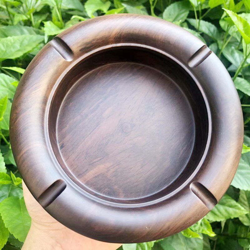 黑檀实木烟灰缸家用客厅简约木质高端灰缸创意带盖办公室大气高档