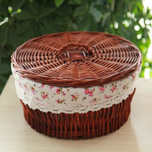 藤编收纳a家用馒头筐竹编带盖鸡蛋篮柳编圆形收纳篮竹筐保温竹篮