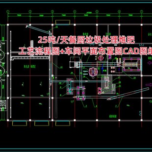 25吨/天餐厨垃圾处理堆肥工艺流程图+车间平面布置图CAD图纸