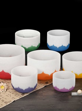 水晶钵音碗颂钵瑜伽梵音钵水晶摆件钵套装消磁水晶音乐碗七色莲花