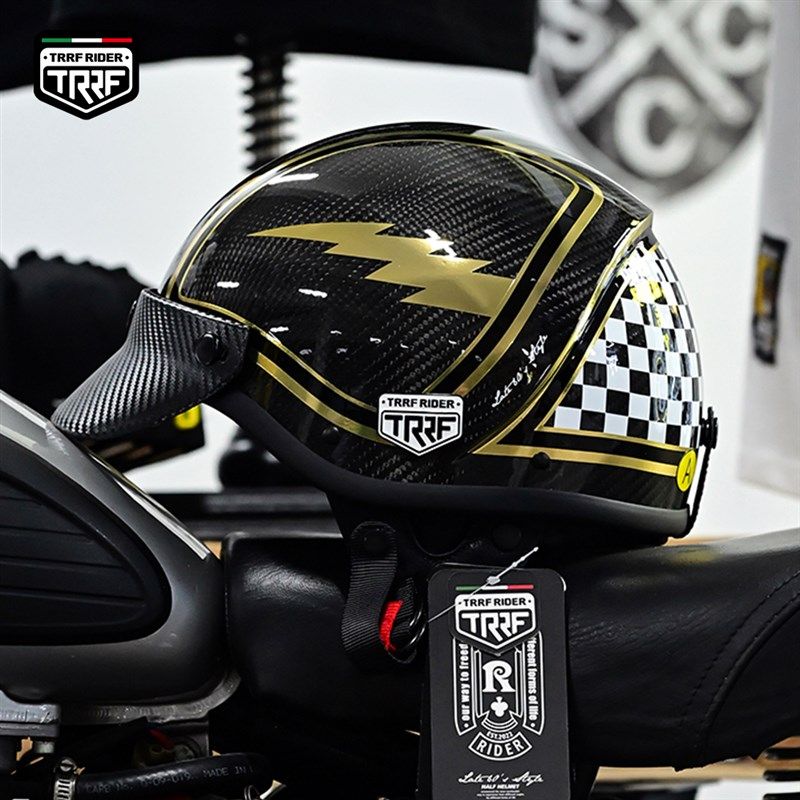 意大利TRRF复古碳纤维头盔摩托车半盔男女3c认证巡航踏板夏季瓢盔