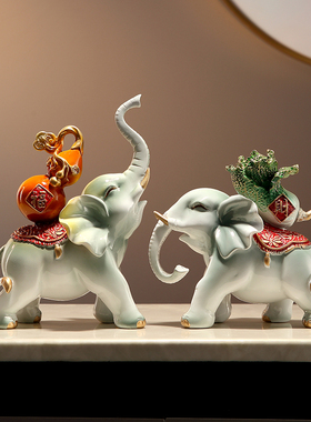大象摆饰一对招财乔迁新居礼品酒柜电视柜客厅玄关新家装饰工艺礼