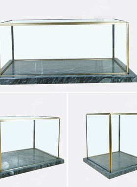 大理石方形玻璃罩摆件现代简约样板房间展厅工艺品展示陈列防尘罩