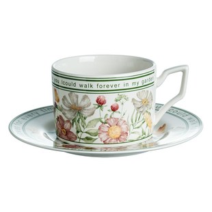 鸢尾花水杯活动礼盒 向阳花开杯碟陶瓷马克杯复古轻奢咖啡杯碟套装