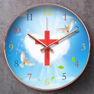 十字架挂钟表家居时钟挂钟实用家用挂表现代送电池创意石英静音钟