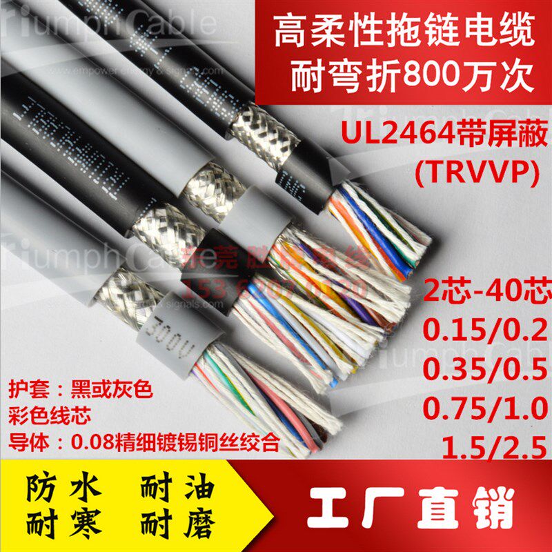 高柔屏蔽拖链线2464-20AWG耐弯折耐油20/22/24/26/28/30芯0.5平方