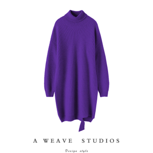 复古轻优雅加厚山羊绒衫100纯羊绒女高领中长S款羊绒毛衣连衣裙