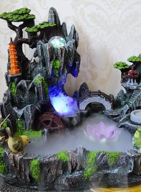 客厅鱼缸桌面假山流水喷泉风水轮B落地办公室内招财加湿器盆景摆