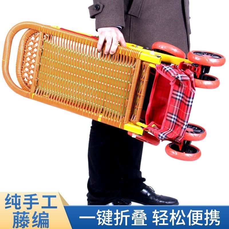 纯手工竹藤婴儿推车轻便夏季仿藤宝宝手推车可躺折叠竹编藤椅儿童