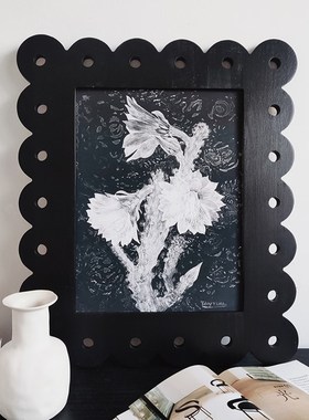 黑色实木边框 沙漠之p花设计感小众艺术装饰画客厅背景高级感挂画