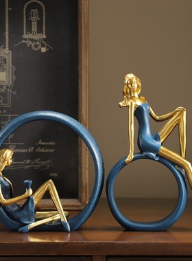 文艺女孩创意现代轻奢摆件书架小摆件客厅装饰品电视柜书柜装饰品