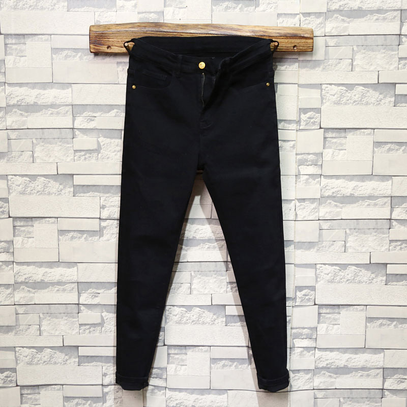 纯黑色简约牛仔裤潮男秋冬新款韩版修身百搭小脚弹力紧身加绒长裤