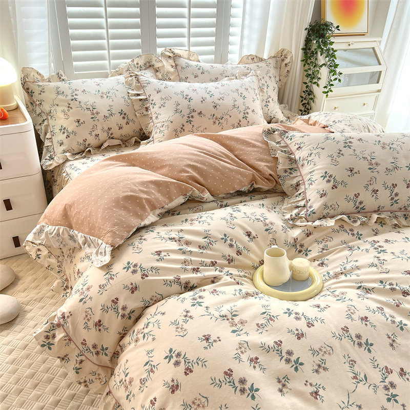 公主风纯棉四件套i韩式花边床裙款床上用品100%全棉床单被套4件套