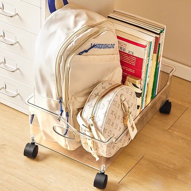 书包置物架桌下柜可移动筐家用放存放神器带轮小推车书架收纳滑轮