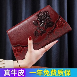 时尚 复古压花牛皮大容量宴会手抓包 真皮手拿包配旗袍礼服2024新款