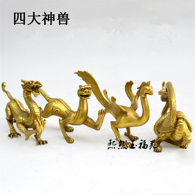 仿古纯铜朱雀玄武青龙白虎四大灵兽 四大神兽家居铜器摆件