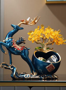 招财福鹿发财树装饰品玄关入户鞋柜放钥匙家居摆件钥匙收纳置物架