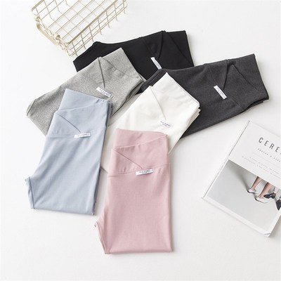 夏季薄款纯棉孕妇打底裤女外y穿高弹低腰托腹裤七分裤交叉腰孕妇
