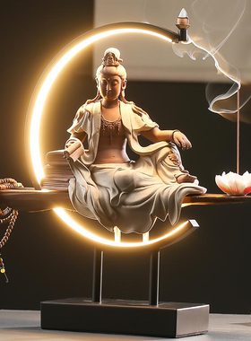 久造新中式禅意观音菩萨摆件创意家居客厅玄关装饰陶瓷佛像工艺品