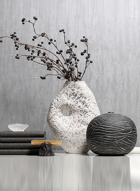 新中式极简陶瓷花瓶客厅插花器样板房茶几桌面首饰收纳盒摆件组合