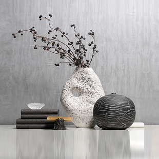 新中式极简陶瓷花瓶客厅插花器样板房茶几桌面首饰收纳盒摆件组合