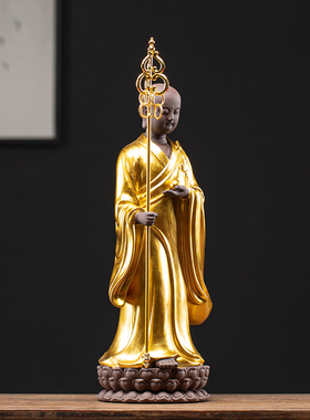 新中式禅意站立大号紫砂地藏王佛像菩萨家用供奉玄关镇宅工艺摆件