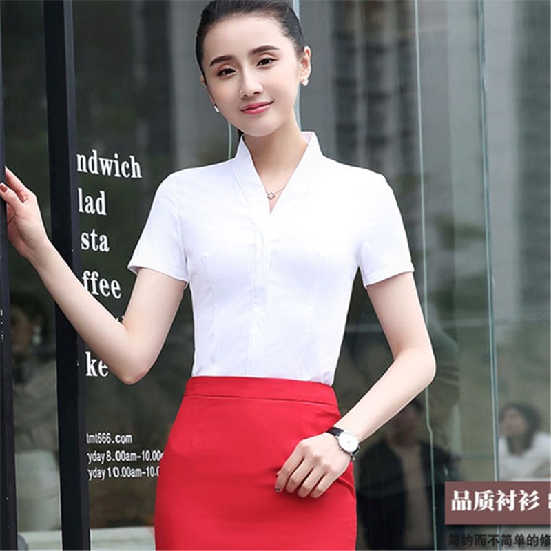新款南航空姐制服职业白衬衫女短袖空乘V领长袖衬衣珠宝店工装夏