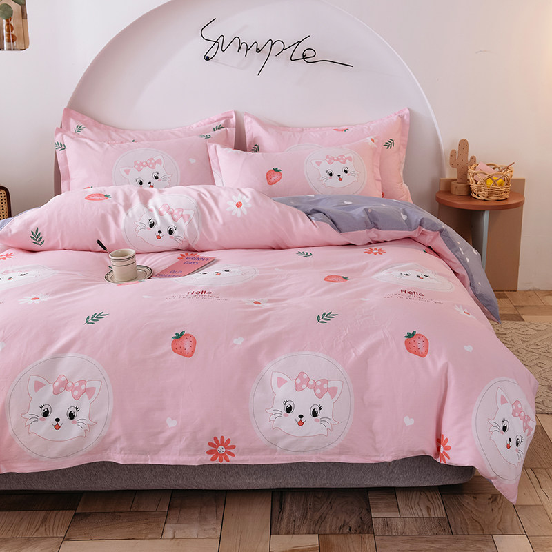 儿童全棉卡通被套三件套学生宿舍床单公主床裙四件套纯棉床上用品