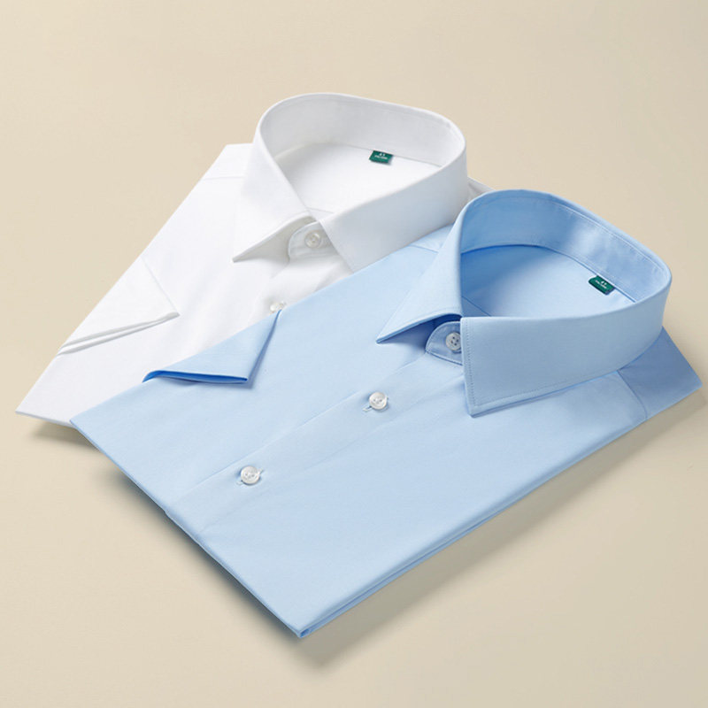 十米布春夏季短袖衬衫男商务弹力免烫竹纤维正装上班薄款蓝色衬衣