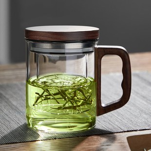 茶水分离杯办公室个人玻璃杯带把手家用水杯 忆壶茶泡茶杯男款