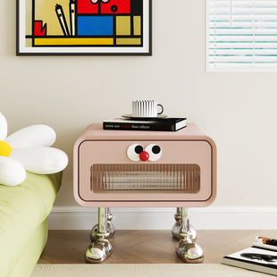 儿童环保实木床头柜小型鸟机器人男女孩高级艺术床边柜边几现代简