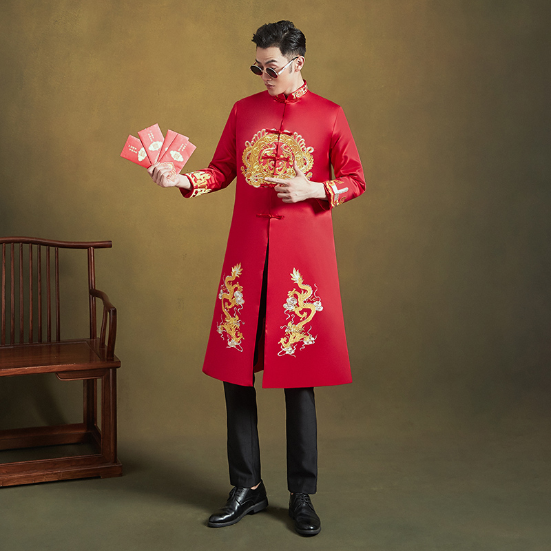 秀禾服男士2021冬季新款结婚敬酒礼服新郎龙凤褂大码秀和服中国风
