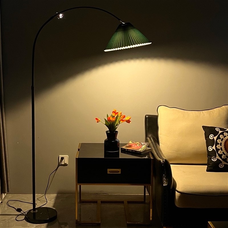 百褶罩落地灯钓鱼灯客厅设计感网红沙发卧室床头立式落地LED台灯
