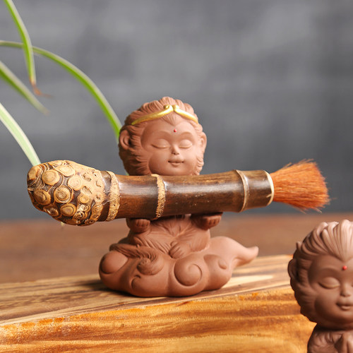 紫砂茶宠齐天大圣猴子小摆件 孙悟空创意茶具精品可养 变色茶玩架