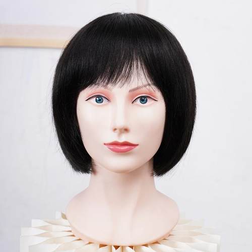 妈妈假发女短发真发夏季轻薄透气全真人发中老年女士圆脸整顶发型