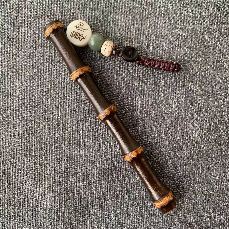 小紫竹根手把件紫竹藤实心玉化竹子把玩文玩高密度老料鸡血藤挂件