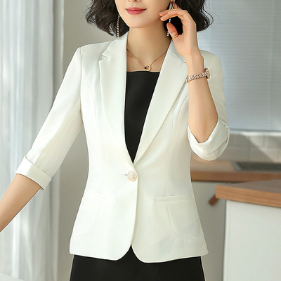 职业连衣裙女两件套夏季薄款西装外套女美容院工作服女高端美容师