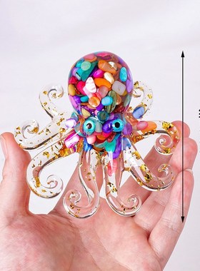 天然水晶碎石滴胶八爪鱼章鱼鱿鱼桌面摆台办公室工艺品精致摆件