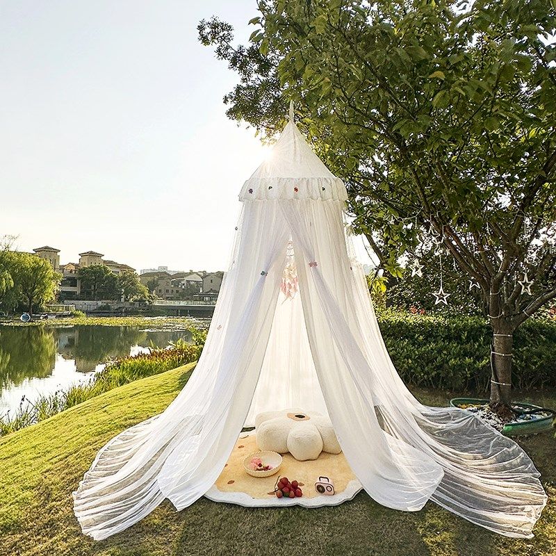 A类免安装双层尖顶圆顶蚊帐遮光床帘防尘落地家用吊顶吸顶公主风