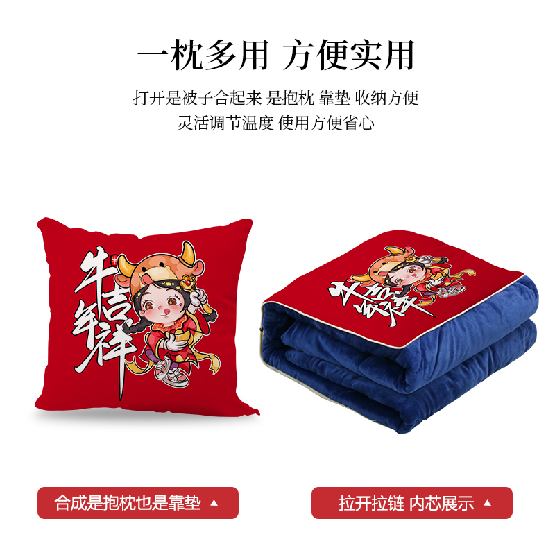 国潮抱枕被子两用珊瑚绒加厚虎年抱枕沙发靠背垫公司年会礼物定制
