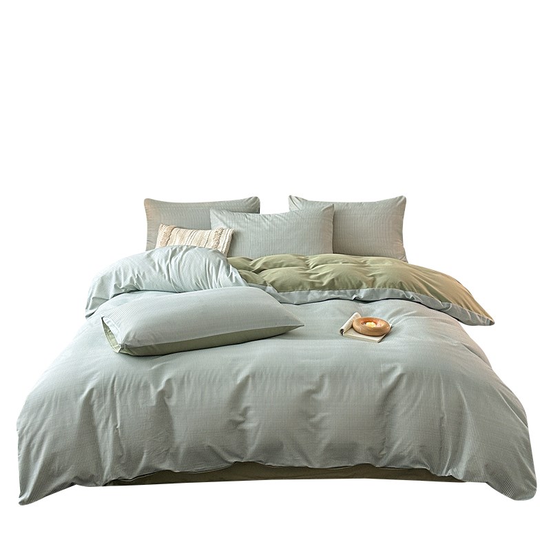 全棉磨毛四件套床笠款纯棉条纹1米5床单被罩三件套单人学生宿舍